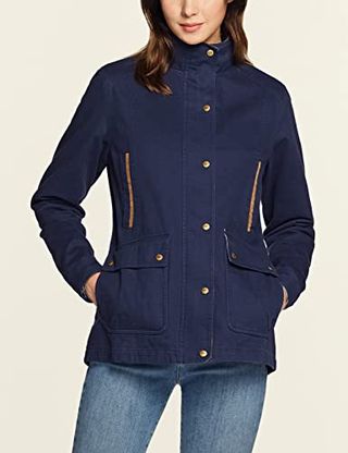 Cqr Women's Twill All Cotton Flannel Shirt Jacket, Soft Long Sleeve Shirts, Corduroy Lined Outdoor Shirt Jackets, Twill Field Jacket Navy, X-Small