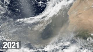 A massive plume of Saharan dust can be seen crossing the Atlantic Ocean in images captured by NASA's Earth-observation satellites.