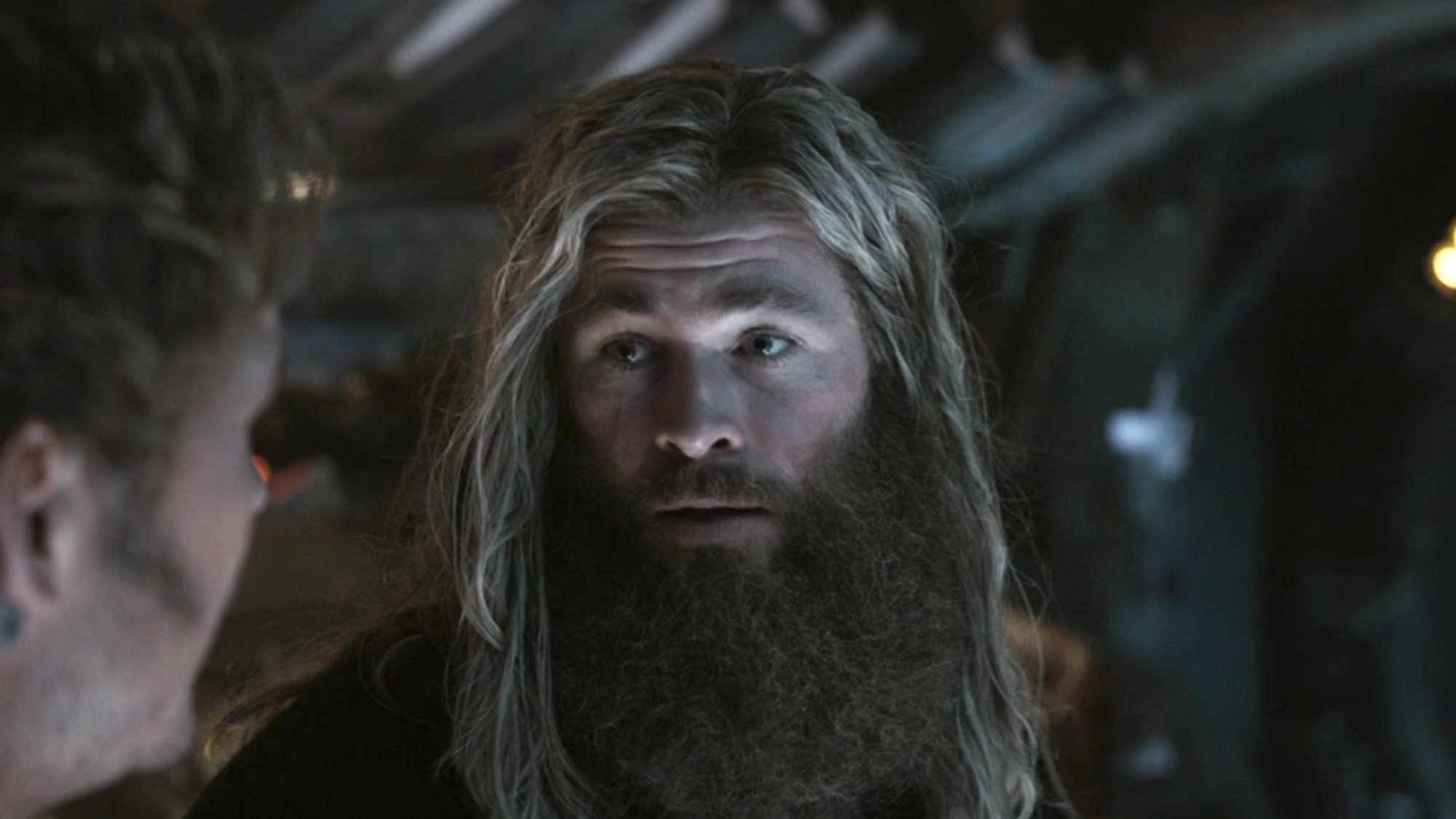 Bro Thor talking to Chris Pratt in the Guardians ship at the end of Avengers: Endgame