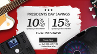 Save up to 15% at Musician’s Friend!
It's a deals bonanza at Musician's Friend right now. Get 10% off qualifying orders over $99 and 15% off qualifying orders over $149 with the code PRESDAY20