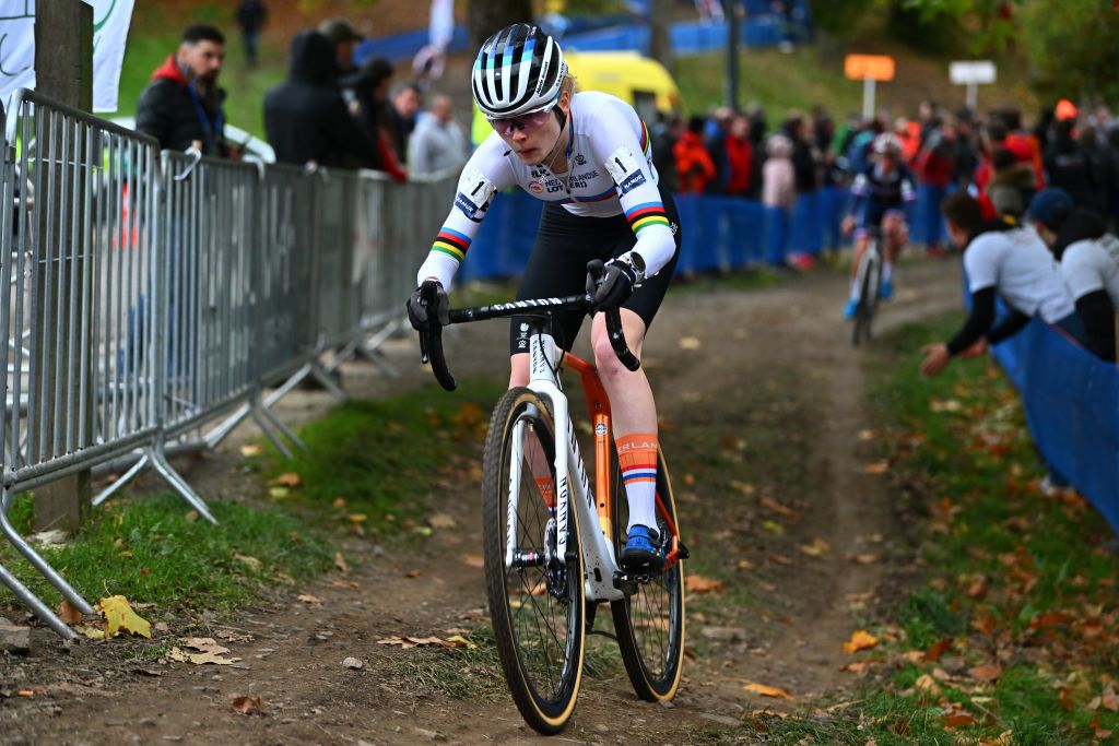 NAMUR BELGIUM NOVEMBER 06 Puck Pieterse of The Netherlands competes during the 20th UEC European Cyclocross Championships 2022 Womens U23 EuroCross22 on November 06 2022 in Namur Belgium Photo by Luc ClaessenGetty Images