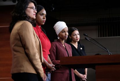 Congresswomen Rashida Tlaib, Alexandria Ocasio-Cortez, Ilhan Omar, and Ayanna Pressley.