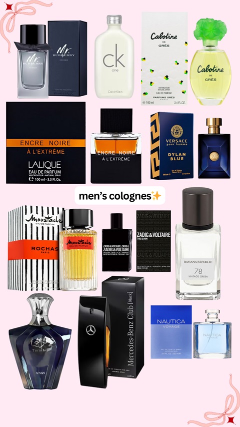 A selection of men's colognes and their images. 
