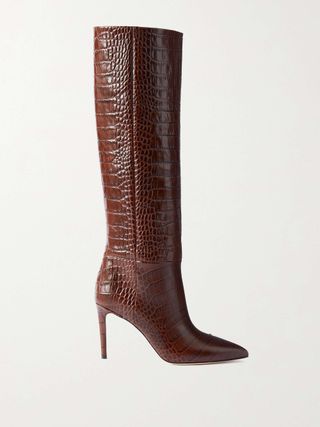 Stiletto Croc-Effect Leather Knee Boots