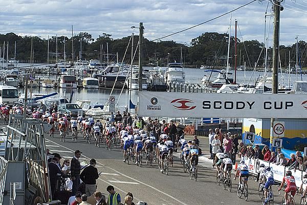 Fishing boats and the like are moored in the background as the tour speeds by in Paynesville.