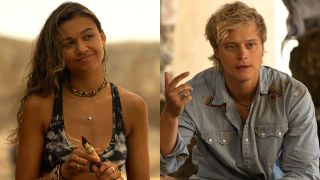 From left to right: Madison Bailey as Kiara and Rudy Pankow as JJ in Season 3 of Outer Banks.