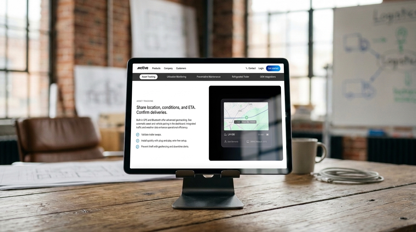screenshot of the Motive homepage on a tablet