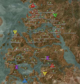 The Witcher 3 map of Novigrad and Velen showing the 8 places of power