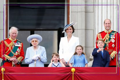 Royal Family King Charles with the late Queen, Kate Middleton, Prince William, Prince George, Princess Charlotte, Prince Louis