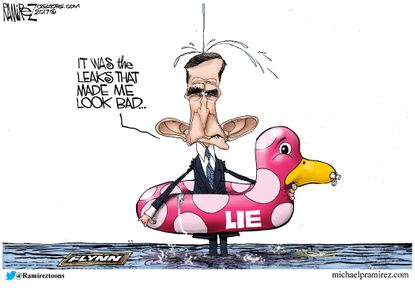 Political Cartoon U.S. Michael Flynn Russia leaks scandal