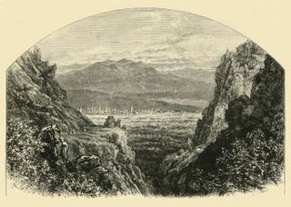 1890 drawing of the "Approach to Antioch," a center of early Christianity. Artist unknown.