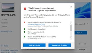 Windows pc health check app not windows 11 compatible