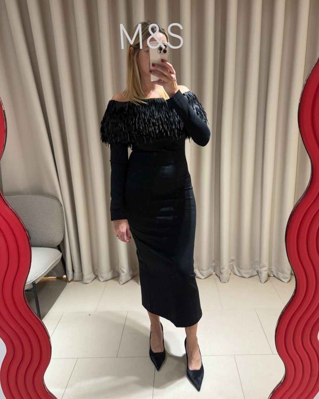 Lily Russo-Bah trying on the new M&amp;amp;S x 16 Arlington collaboration