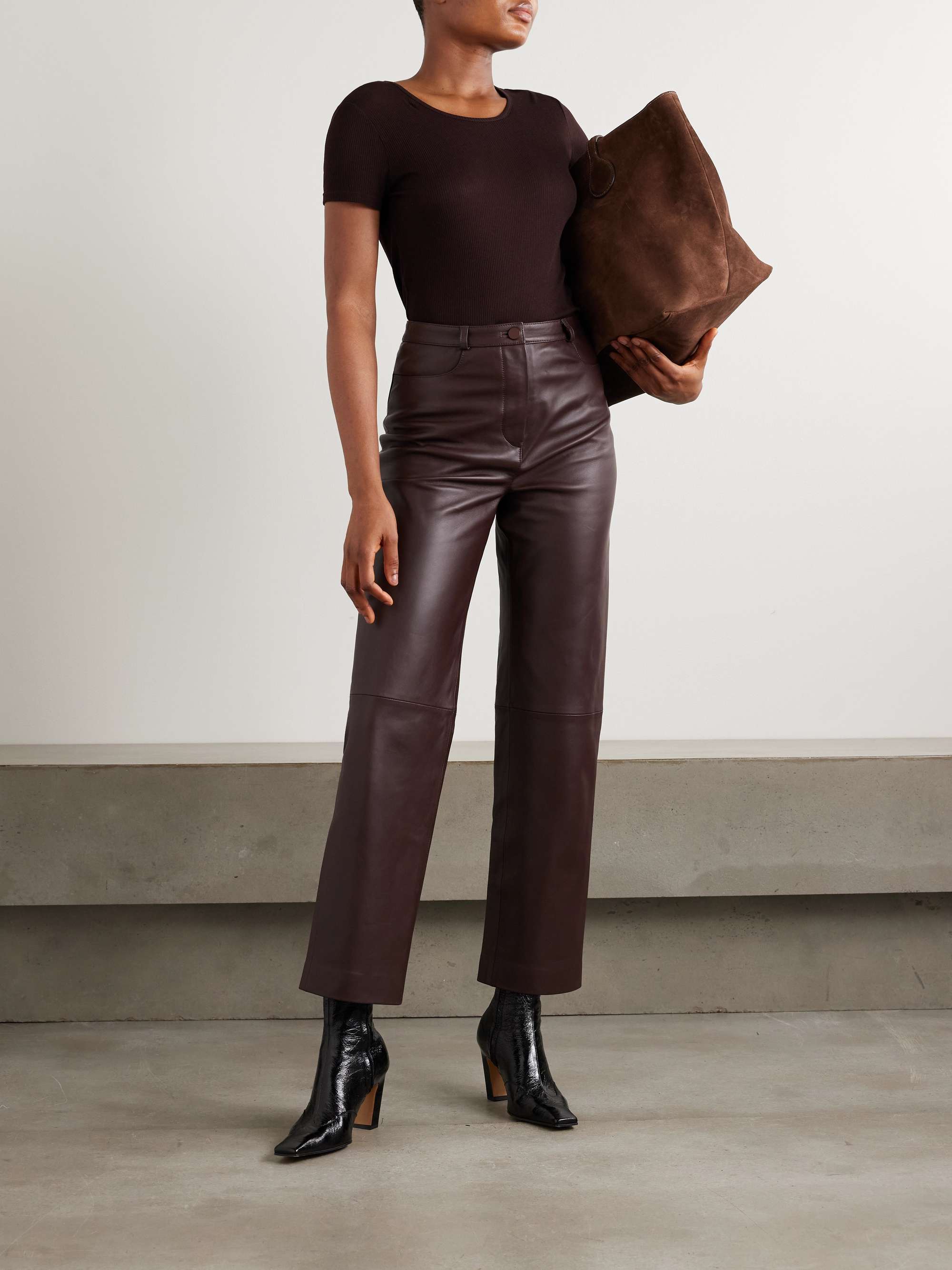 Cobe Paneled Leather Straight-Leg Pants