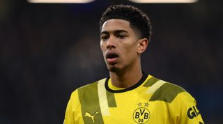 Liverpool-linked Borussia Dortmund midfielder Jude Bellingham looks on during the UEFA Champions League last 16 second leg match between Chelsea and Borussia Dortmund at Stamford Bridge on March 7, 2023 in London, United Kingdom.