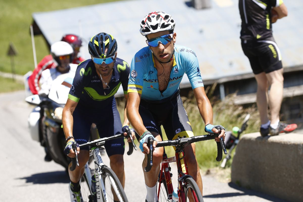 Fabio Aru and Alejandro Valverde on the final stage of the Crit&eacute;rium du Dauphin&eacute;
