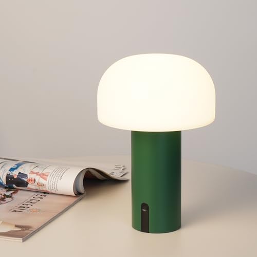 Weilailux Cordless Mushroom Table Lamp, Waterproof Shower Lamp, Battery Operated Table Lamp Rechargeable, Touch Dimmable Night Light for Bedroom/patio/camping/dinning/outdoor (green)