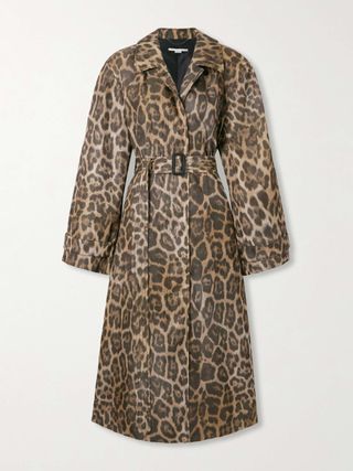 Belted Leopard-Print Recycled-Shell Trench Coat