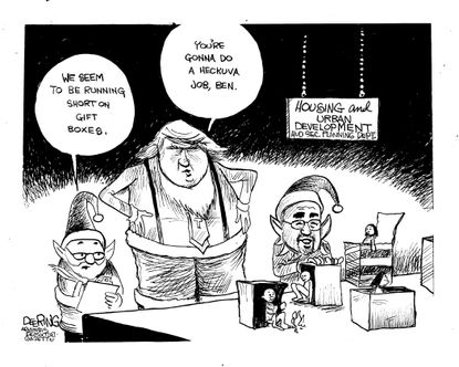 Political cartoon U.S. Donald Trump HUD Christmas holiday