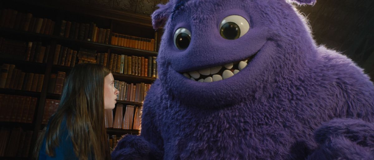 Bea looking at the big purple monster Blue (who is voiced by Steve Carell) in IF.