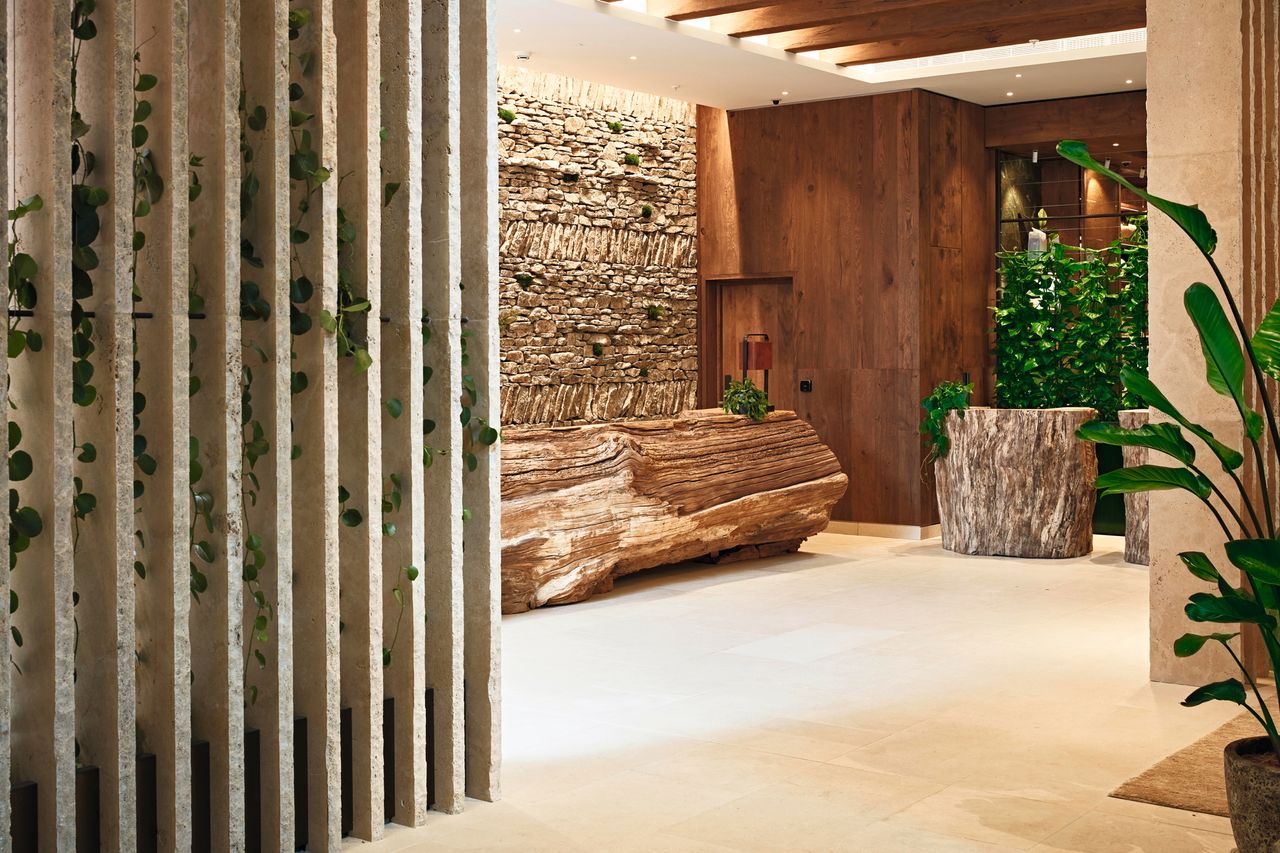 Knock on wood: the reception desk at 1 Hotel Mayfair, W1, crafted from a fallen oak tree.