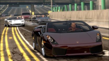 A man driving towards the camera in Midnight Club: Los Angeles Complete.