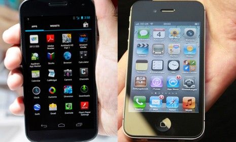 Samsung phones, like the Galaxy Nexus (left), have taken on iPhone-like design elements, like the rectangular shape&amp;#039;s rounded edges, that Apple claims are illegal.