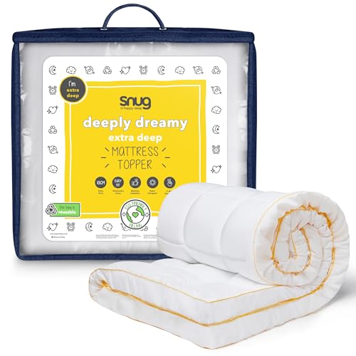 Snug Deeply Dreamy Mattress Topper Double Bed - 10cm 4 Inch Extra Thick Mattress Enhancer With Elasticated Straps Quilted Comfortable Super Soft - Hypoallergenic Machine Washable - Double - 190x135cm