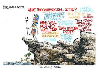 Obama cartoon denial pharaoh policies world