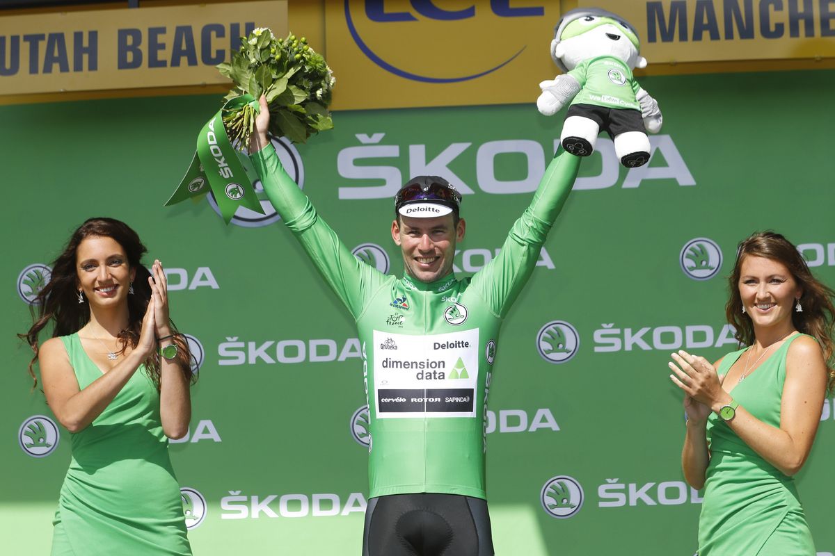 Mark Cavendish (Dimension Data) in the green jersey on stage 1