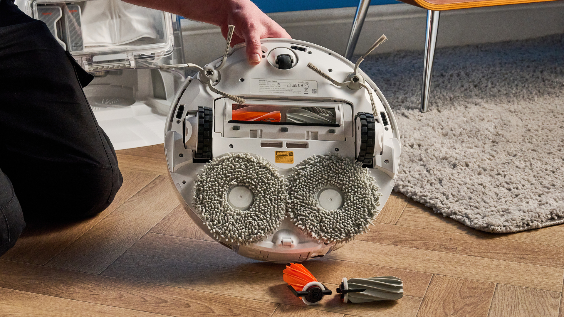 DJI Romo P in use on a hard wood floor