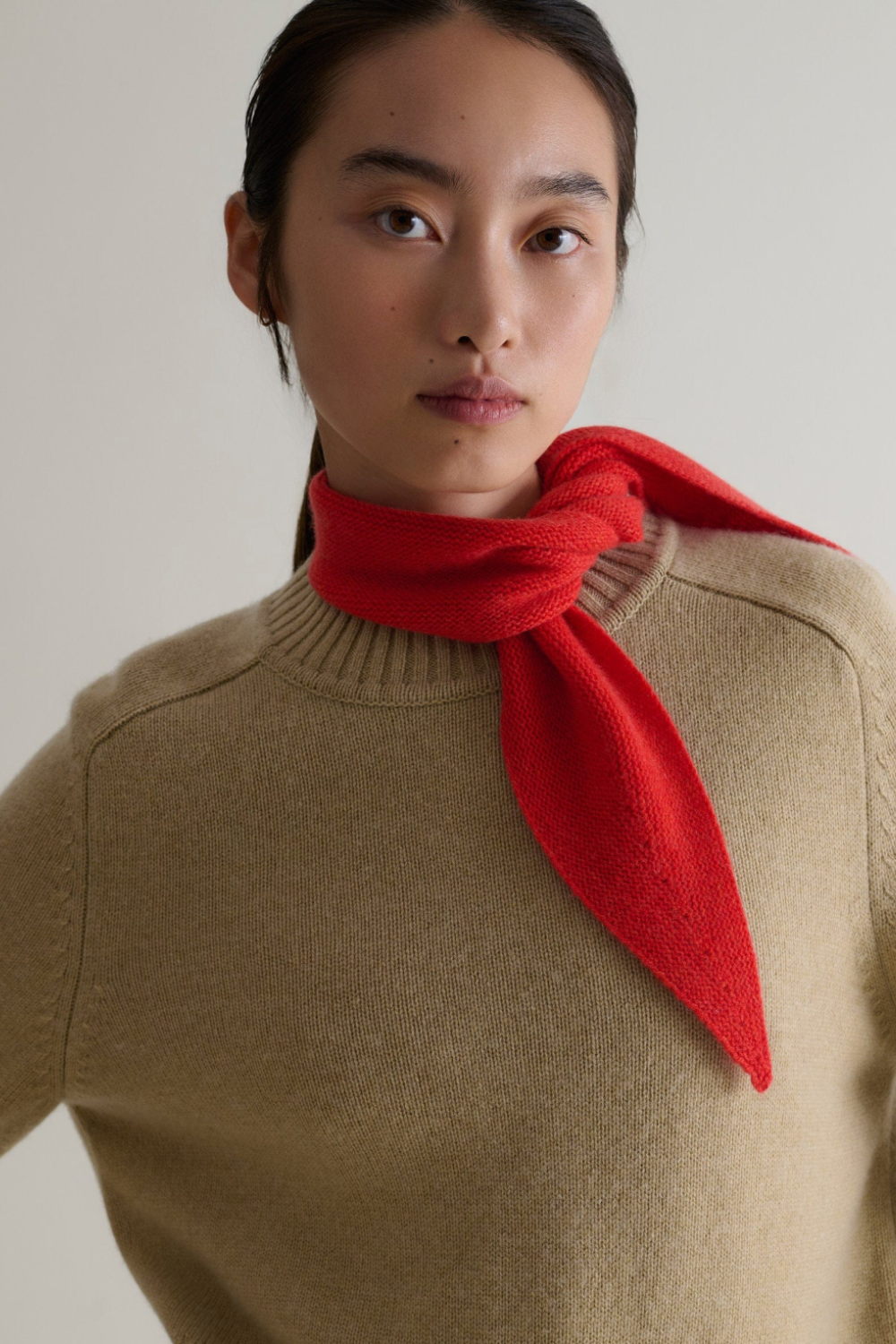 Rise &amp;amp; Fall brown jumper red scarf