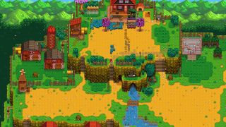 A Stardew Valley map mod that adds a hilltop farmhouse, from there splitting down the middle with a little ravine. Each side has open areas for crops, fruit trees, animal buildings, and decorations.