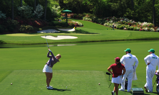 Ingrid Lindblad hits an iron shot at Augusta National 12th hole