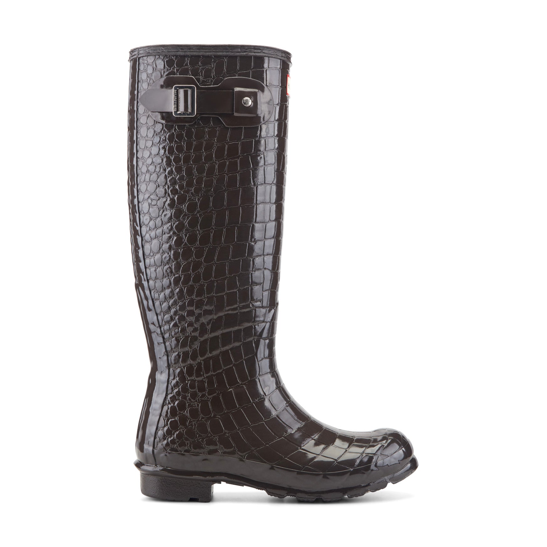 Women's Original Tall Gloss Rain Boots - 5 / Dark Brown Croco