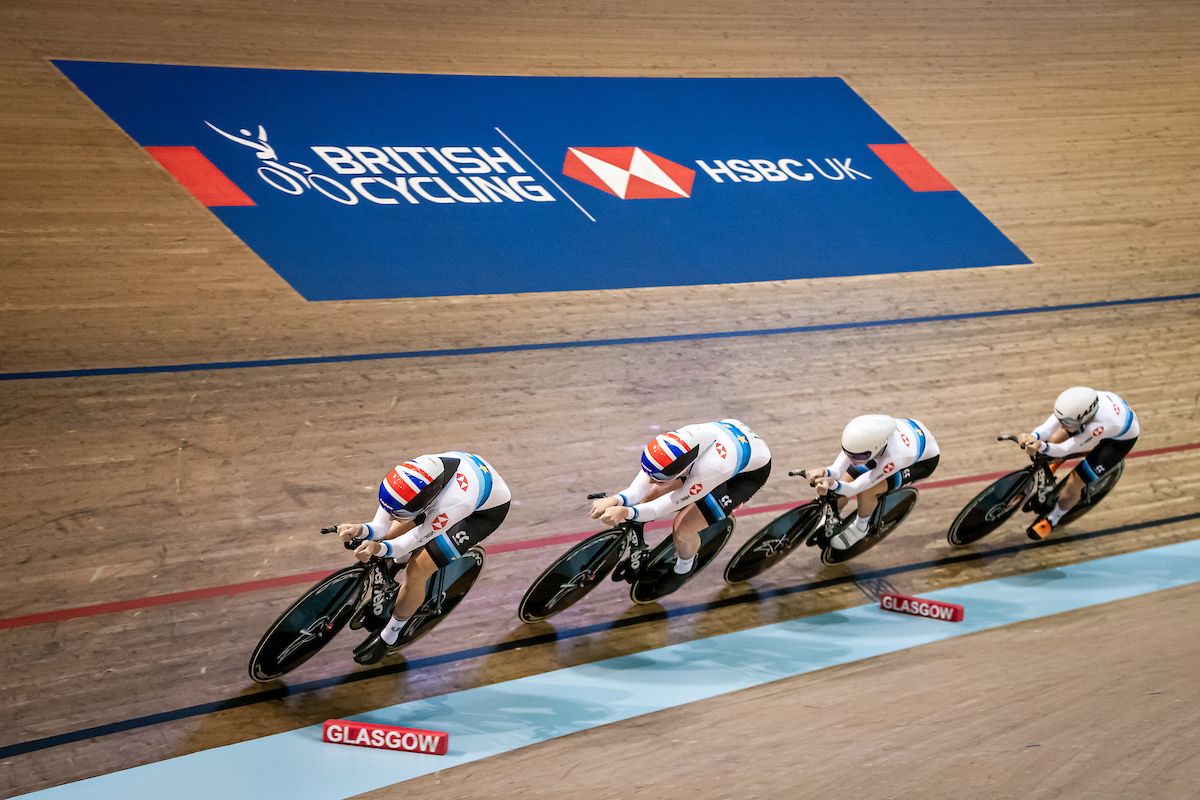Elinor Barker, Katie Archibald, Ellie Dickinson and Neah Evans of Great Britain during the Women's team pursuit