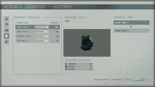 A screenshot showing the Helmet Mods 1 research project in Starfield.