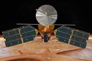 The only aerial imaging of Mars we receive regularly is through orbital vehicles such as the Mars Reconnaissance Orbiter, shown here in an artist's concept.