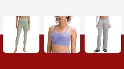A selection of activewear in the lululemon sale in May 2024, including leggings, casual wear and sports bras