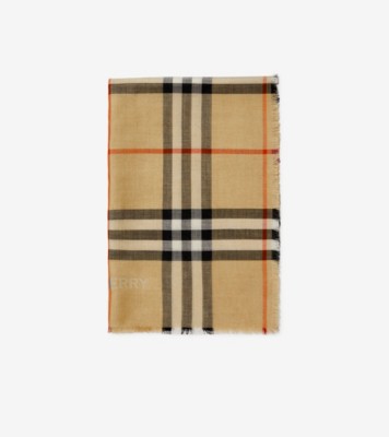 Wide Reversible Check Wool Silk Scarf in Sand/lichen | Burberry&amp;reg; Official