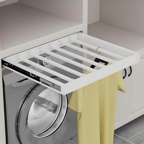 Hoconnie Hidden Pull Out Trousers Rack Extendable Hidden Pull Out Drying Rack Space Saving Above Washing Machine Wardrobe (white, Soft-Close,d440,w560-610)