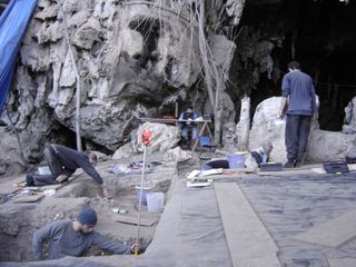 Researchers work on excavating the central area of Lapa do Santo.