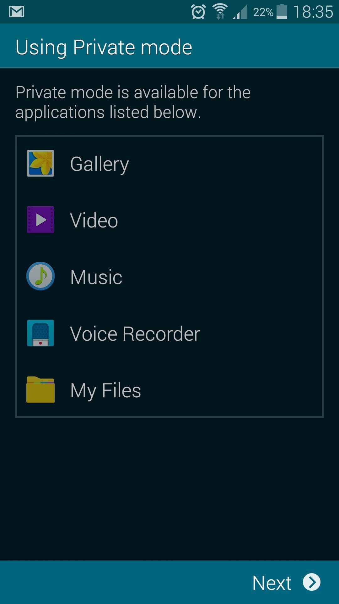 Samsung Galaxy S5 private mode