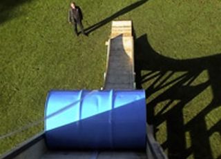 Blue barrel on a ramp