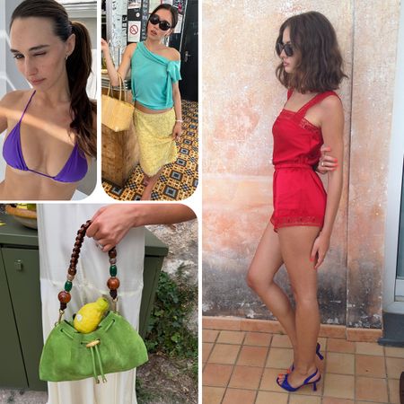 Woman in colorful outfits
