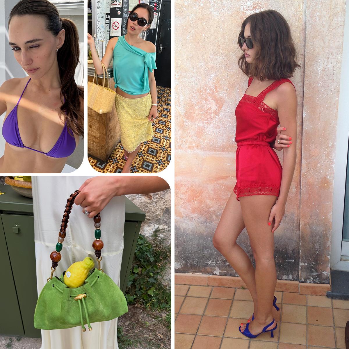 Woman in colorful outfits