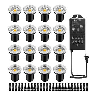 Zuckeo 16pack Low Voltage Landscape Lights 3w Well Lights Led in Ground Light With Timer Transformer and Connector, Ip67 Waterproof Outdoor Accent Lighting for Yard Garden Pathway Driveway Deck Step