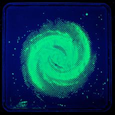 Artist and former microbiologist Zachary Copfer uses bacteria, given genes that make them fluorescent, to create images, such as this one of the Milky Way Galaxy. These pieces were inspired by Carl Sagan's term "star stuff," which refers to the concept th