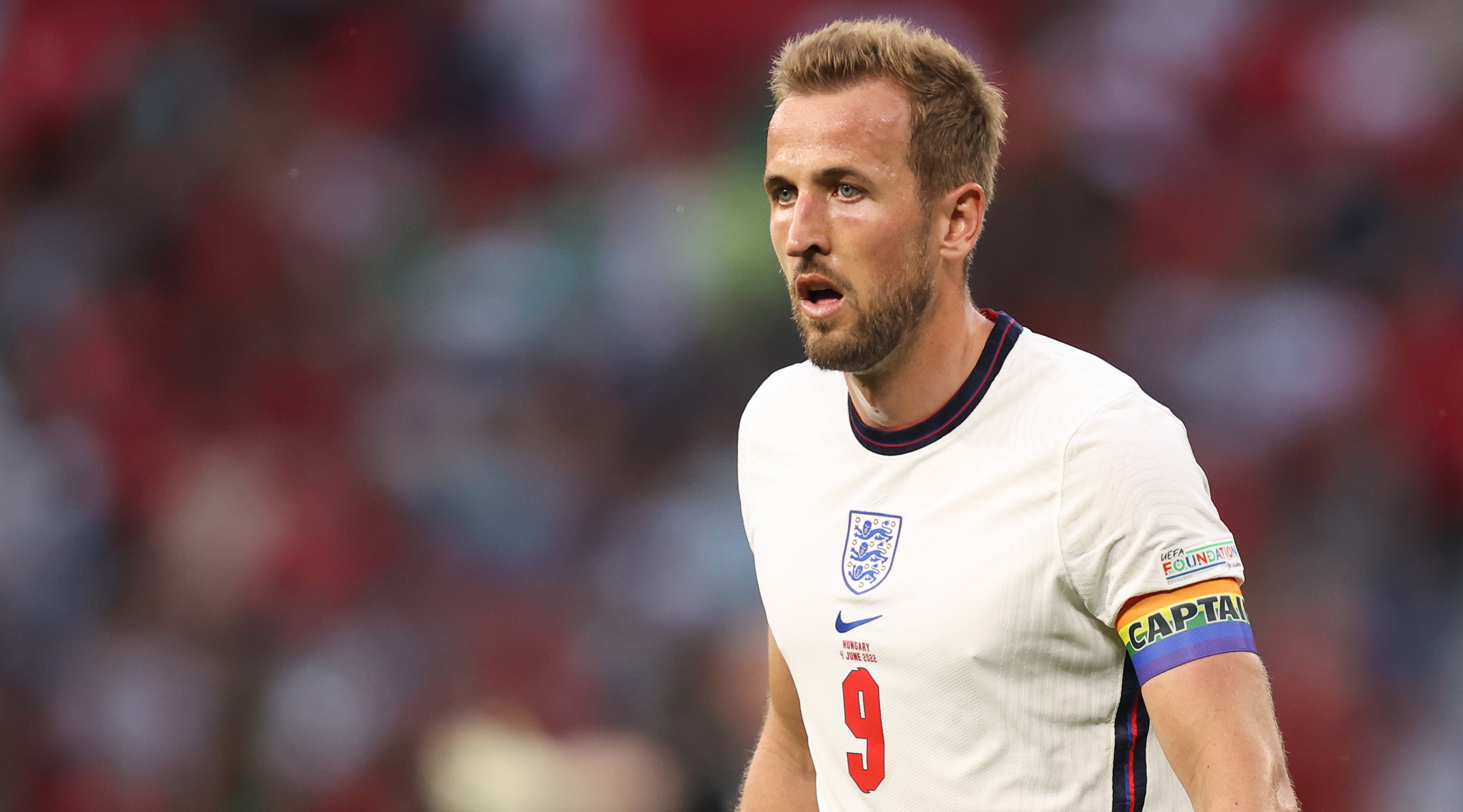 Harry Kane of England during the UEFA Nations League Group 3 match between Hungary and England at Puskas Arena on June 4, 2022 in Budapest, Hungary.