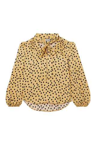 RIXO Moss Pussy-Bow Polka-Dot Silk Blouse on white background